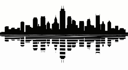 Obraz premium Black silhouette of a city skyline reflected in water