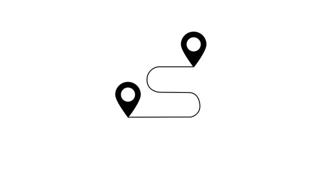Black Map Pin Route Line Icon on White Background path navigation