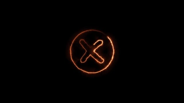 Animated neon letter X on a black background.4K on black background. Glowing check mark and wrong buttons neon icon, cross X symbol icon