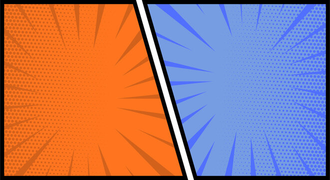 Comic book split screen background with halftone pattern
