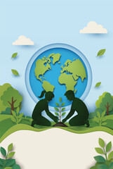 Fototapeta premium Vertical World Environment Day Planting Tree Illustration