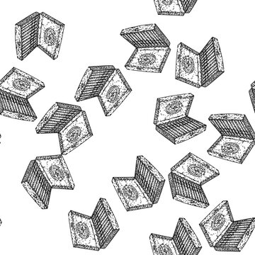 seamless pattern Wooden cigar box presented open and filled with multiple cigars, using a hand drawn illustration style depicting concepts of luxury, tradition, and indulgence