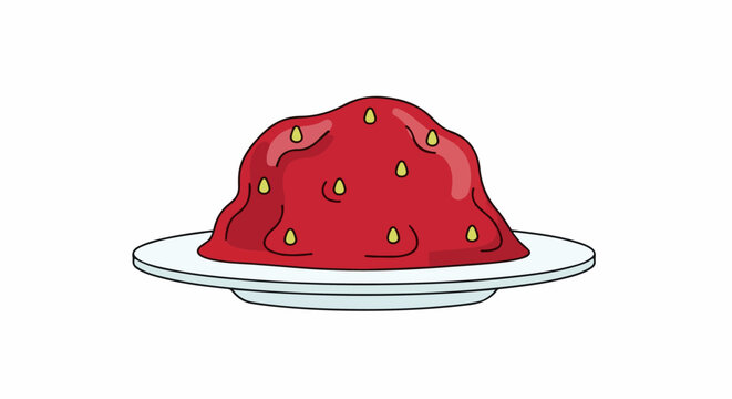 Bright red, lumpy food with seeds on a white plate