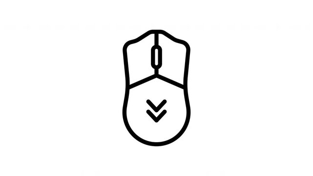 Scrolling down the black white line art gaming mouse icon graphic animation for tech or gaming websites, apps, videos, presentations, and digital projects.