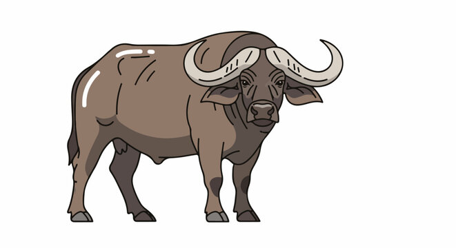 Cartoon illustration of a single African buffalo standing majestically