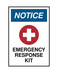 Fototapeta premium Notice Emergency Response Kit Sign Vector First Aid and Medical Emergency Safety Label for Workplace and Public Safety Applications