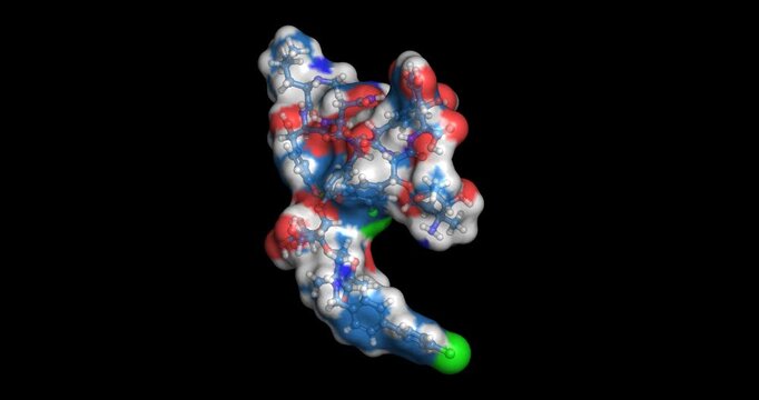Oritavancin, last line drugs/lipoglycopeptide antibiotic and cell wall synthesis inhibitor, 3D molecule spinning, 4K