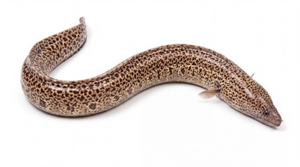 Obraz premium A high quality photo of a long spotted moray eel swimming in a curve on white background