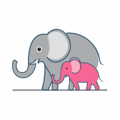 Fototapeta premium Cute cartoon elephants, mother and baby