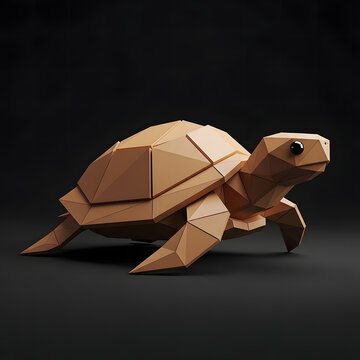 Low poly turtle figure made of brown geometric shapes isolated for modern creative design projects