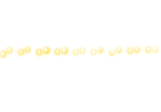 Glowing golden fairy string lights on black background hand drawn banner

