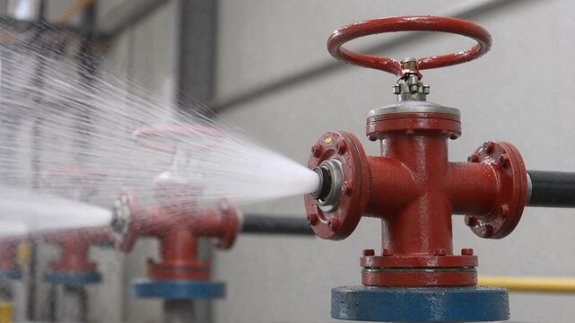 High-Pressure Water Spray from Fire Hydrant Valve