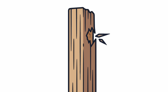 Cracked wooden post with splintering fragments flying outwards