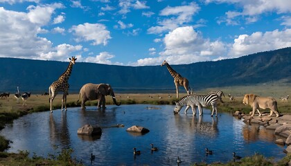 Fototapeta premium Iconic Wildlife and Pristine Ecosystem of Ngorongoro,inosaur, animal, prehistoric, ancient, tyrannosaurus, dinosaurs, cretaceous, wildlife, toy, jurassic, 3d, fossil, landscape, rex, nature, reptile, 