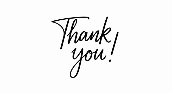 Elegant black script typography expresses gratitude on a white background