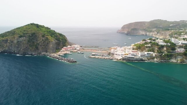 Aerial perspective of SantAngelo harbor and Maronti coast