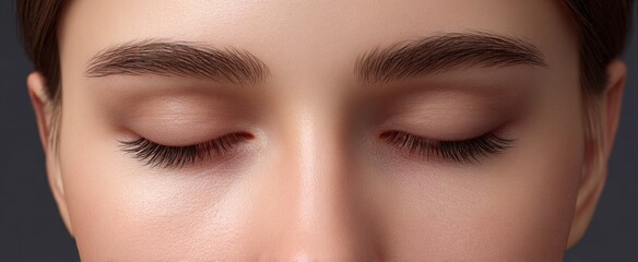 Naklejka premium Medium shot of natural eyelids featuring smooth skin and delicate eyelashes.