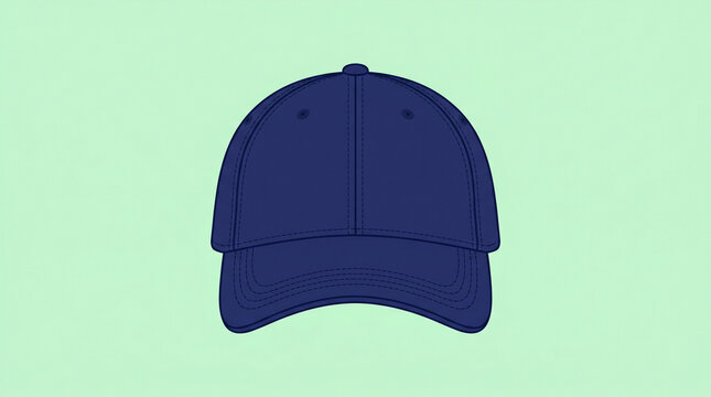 Dark blue baseball cap with stitching on a light green background