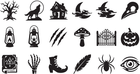 Fototapeta premium Halloween Spooky Werewolf Night Silhouette Icon Vector Illustration Set