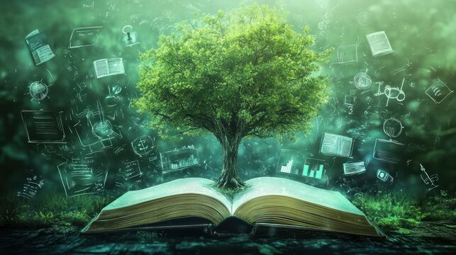 Knowledge Tree Grows From Opened Book