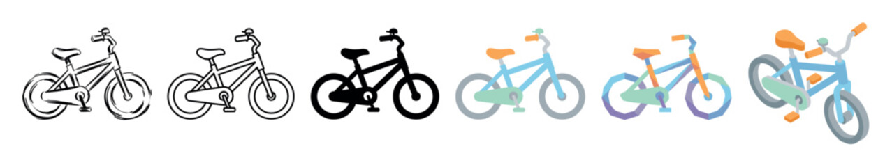 Fototapeta premium Bicycle bike cycling transport vehicle icons set in various styles vector illustration