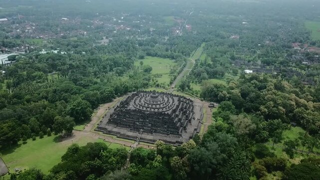 Aerial View of Borobudur Temple in Central Java Indonesia.