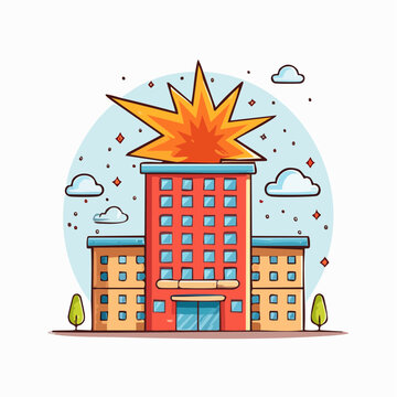 Cartoon explosion above a building