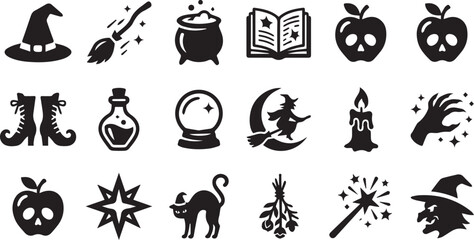 Halloween Witchcraft and Magic Silhouette Icon Vector Illustration Set © Tanbir