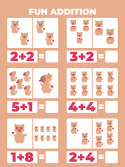 Fototapeta premium Cute capybara math addition worksheet