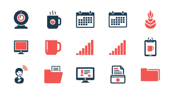 Set of modern business and remote work icons in flat style