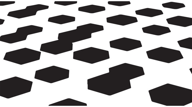 Geometric black hexagons arranged in staggered honeycomb pattern on Transparent Background