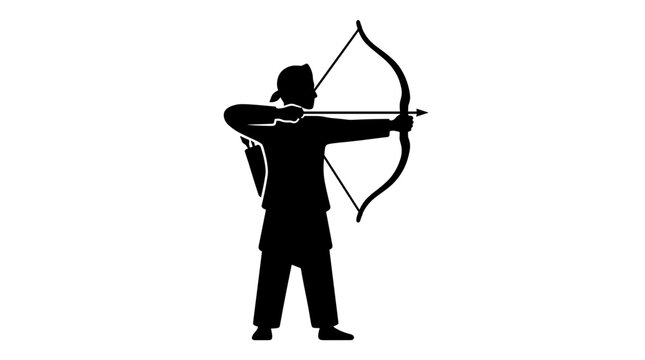 Silhouette of an archer aiming a bow and arrow.