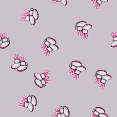 seamless pattern tiny baby booties cartoon. knit crochet, wool cotton, fleece handmade tiny baby booties sign vector © PikePicture