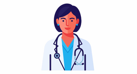 Fototapeta premium Flat vector illustration of a female doctor wearing a stethoscope