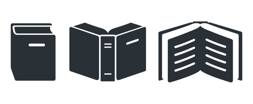flat vector icons set on a white background, close and open books, library or study