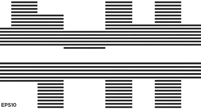 Abstract geometric pattern with black horizontal lines on white background