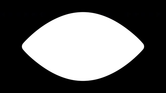 Eye shape Film Matte Overlay Transition. Eye opens and blinks animation isolated mask background. 4K Black and White Seamless loop.