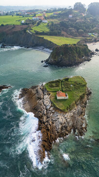 Aerial View of Ermita de El Carmen Luanco Asturias Spain