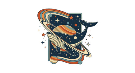 Cosmic whale illustration in space with celestial elements © Khol