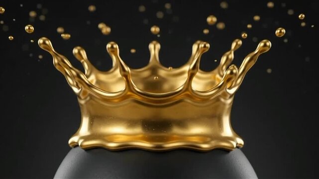 Slow motion macro of a golden liquid drop splashing into a crown shape