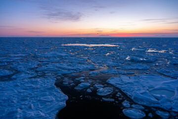 Landscape of drift ice floating on the ocean in Shiretoko Rausu Hokkaido Japan © shirophoto
