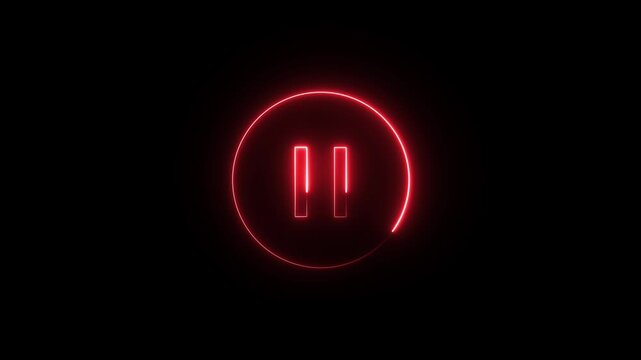 A stock footage element depicting a red neon pause button icon.