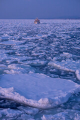 Landscape of drift ice floating on the ocean in Shiretoko Rausu Hokkaido Japan © shirophoto