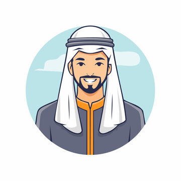Cartoon illustration of a smiling Arab man in traditional clothing