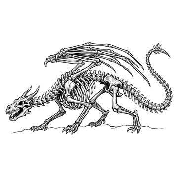 Hand drawn sketch of prowling Bone dragon side profile.