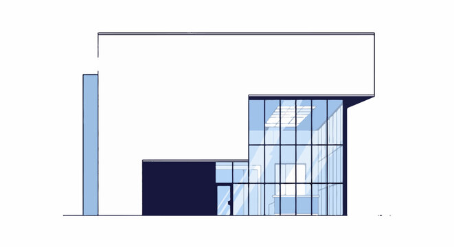 Modern building with glass facade and dark lower section