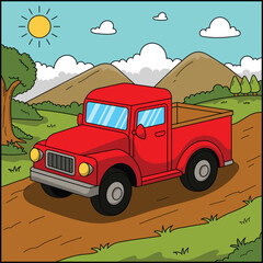 Obraz premium PICK UP TRUCK cute vehicle doodle icon kawaii style simple outline isolated vector transportation illustration travel element drawing object.