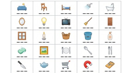 Household Objects Emoji Icons Collection Isolated Education Set