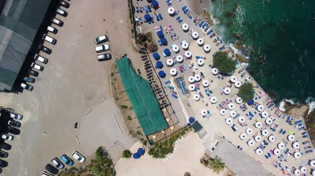 Cinematic drone view of Marina di Puolo beach and Sorrento
