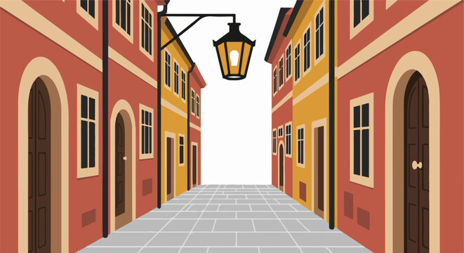 Narrow street lined with colorful buildings and cobblestone path